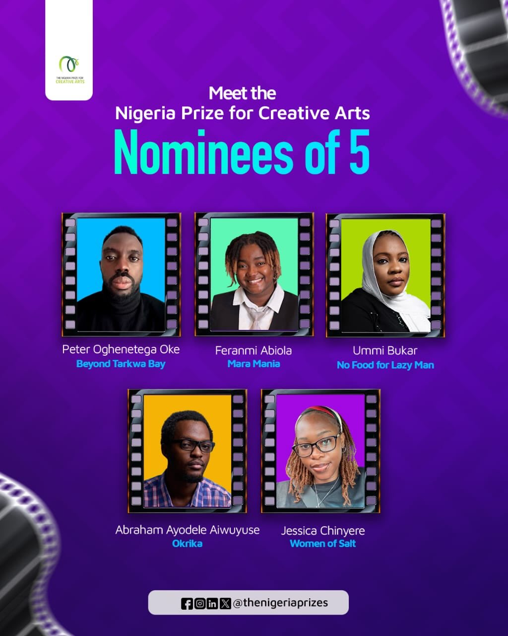 Five Filmmakers Vie to Become First Nigeria Prize for Creative Arts Winner